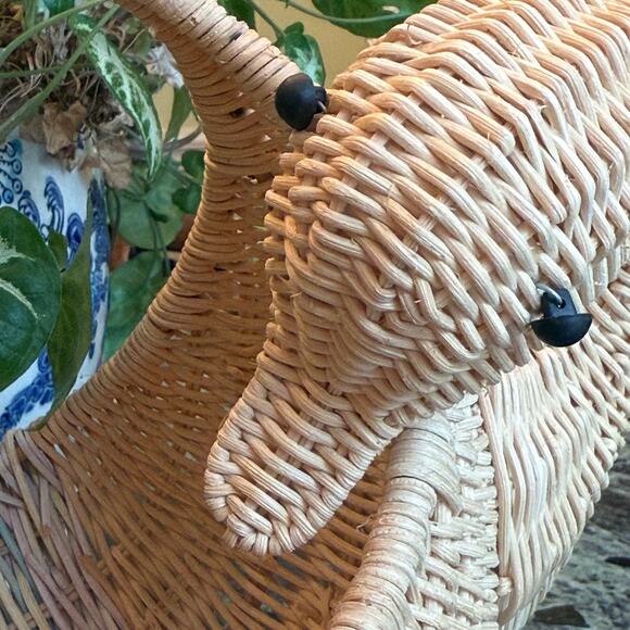 Vtg  Whitewash Wicker Woven Basket with Handle Swan Goose Bird Decor Planter - Picture 3 of 9